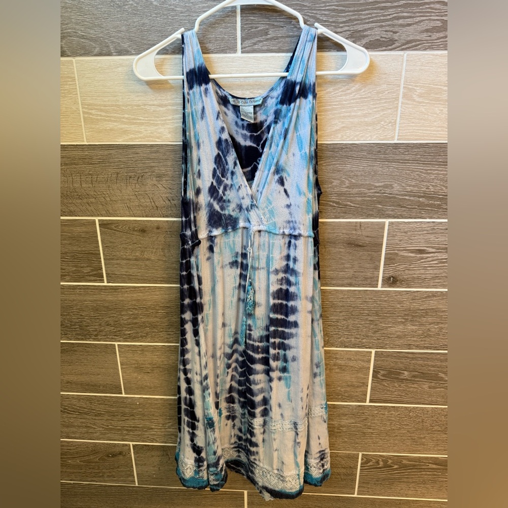 Cute Options Tie Dye Blues V-Neck Sundress Swim Cover Up Women’s Size XL